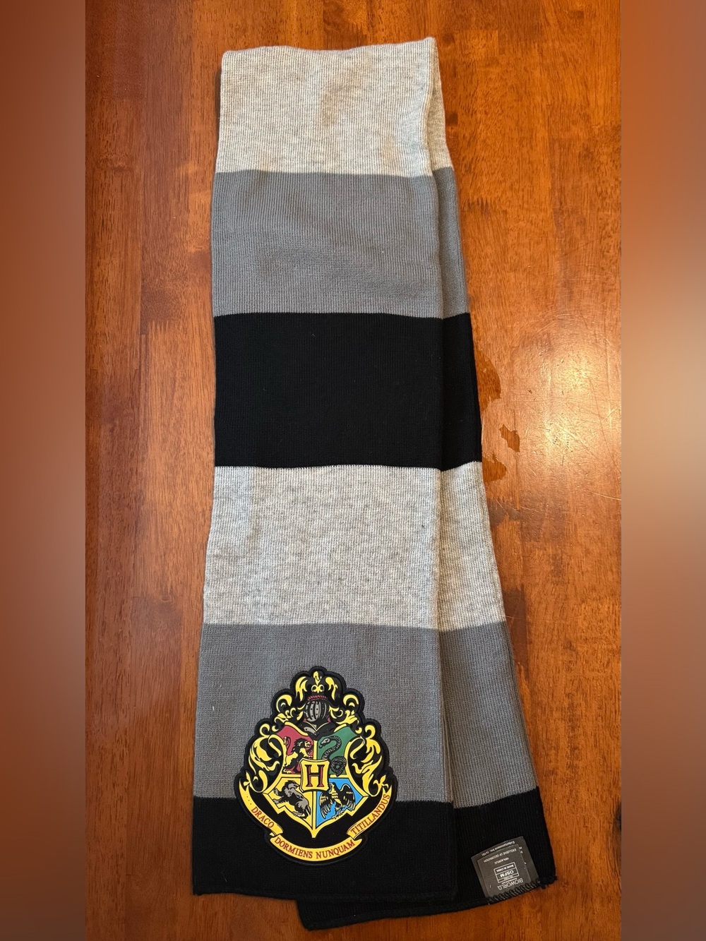 Hogwarts Crest Gray & Black Striped Kids Scarf